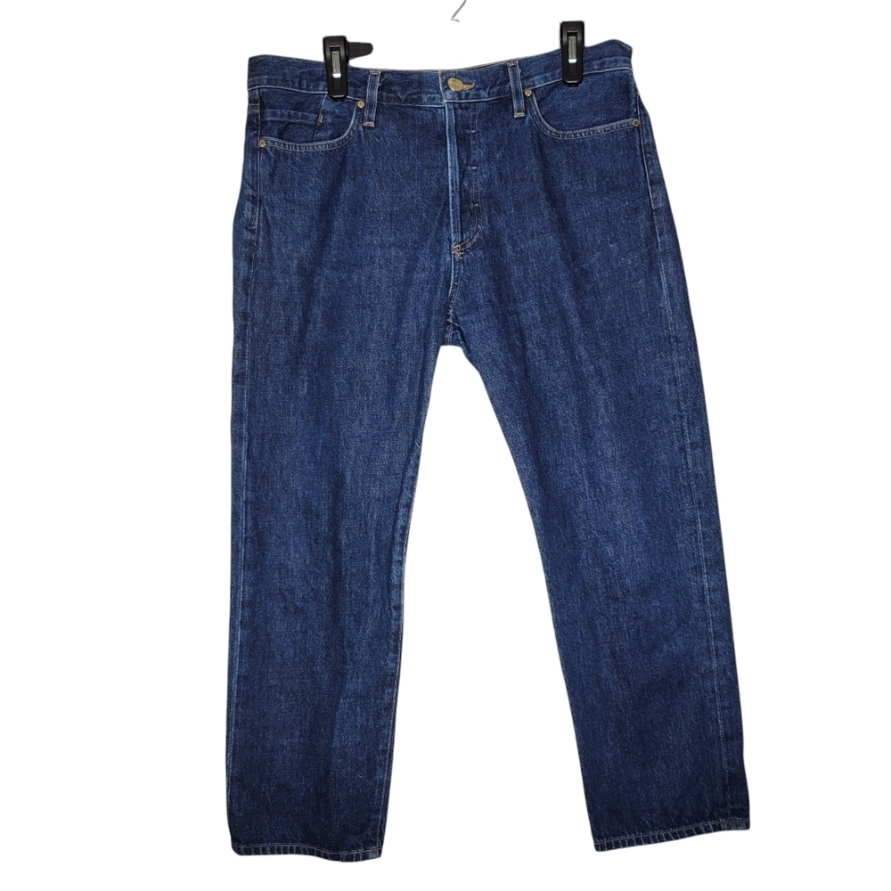 Goldsign Ankle High Waist Blue Jeans Women 30 Button Fly Med Wash Baggy Straight